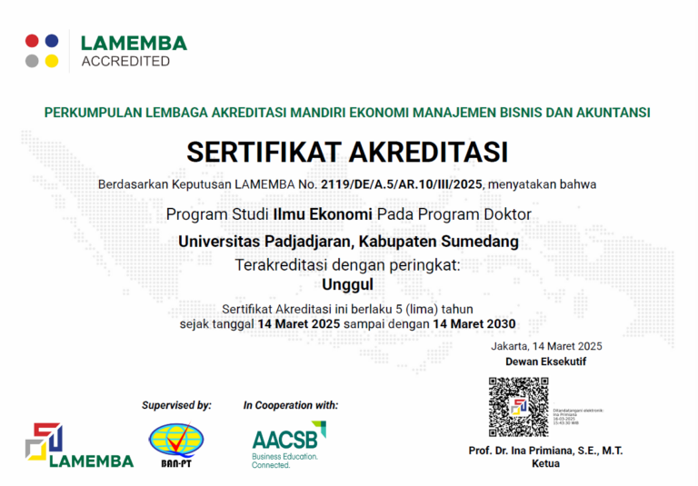 Program Studi Doktor Ilmu Ekonomi FEB UNPAD Raih Akreditasi Unggul dari LAMEMBA